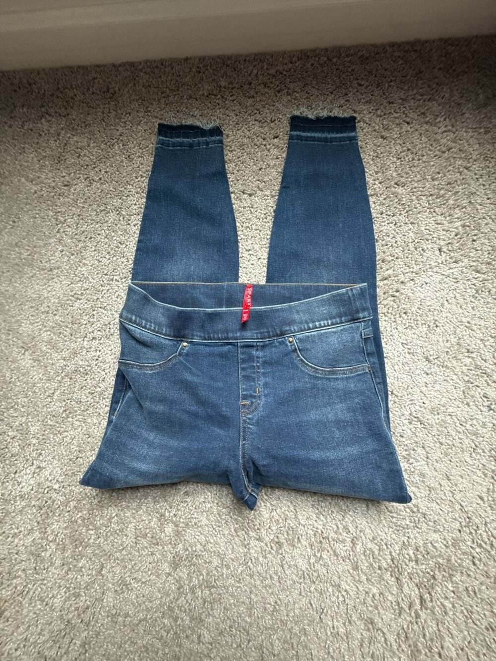 Spanx Ankle Jean-ish Leggings Raw Hem Blue